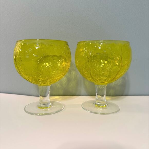 Sigma Taste Setter Secla Yellow Cabbage Leaf Goblets Set of 2 Portugal - Picture 8 of 8